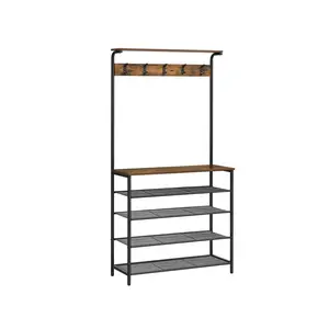 VASAGLE Hall Tree with Shoe Bench, Coat Rack Shoe Bench, 5-Tier Shoe Rack Different Heights, 5 Dual Hooks, Top Shelf, Entryway Organizer