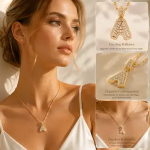 CELIKY 2-Pack 14K Gold Plated Initial Letter Pendant Necklaces with Adjustable 17"-19" Chain, Valentine's Day Costume Jewelry Set