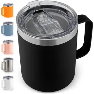 Zulay 12 oz Insulated Coffee Mug with Lid - Portable Drinkware, Silicone & Stainless Steel Design