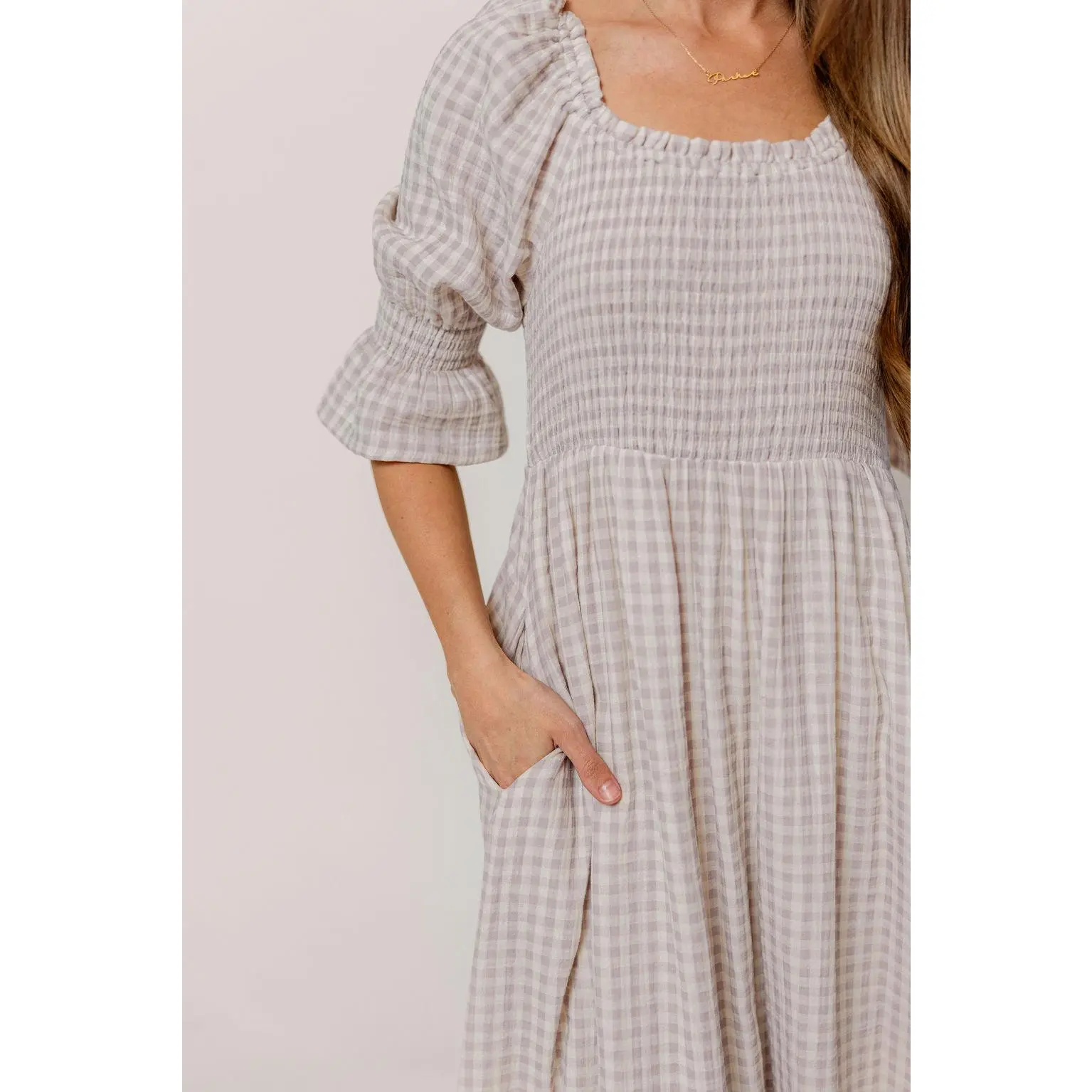 Sienna 100% Cotton Puff Sleeve Maxi Dress in Wisteria Plaid (Lined) - Bump Friendly