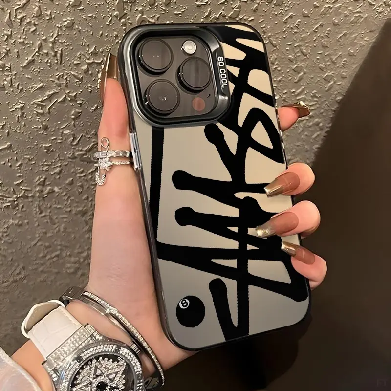 Trendy Black English Graffiti Pattern Case for iPhone 17 16/15/14