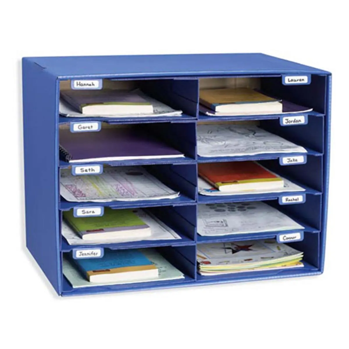 Pacon Corporation Rectangular Mail Box with 10 Mail Slots - Name Tabs Included, Single Unit Commercial/School Furniture (Blue)