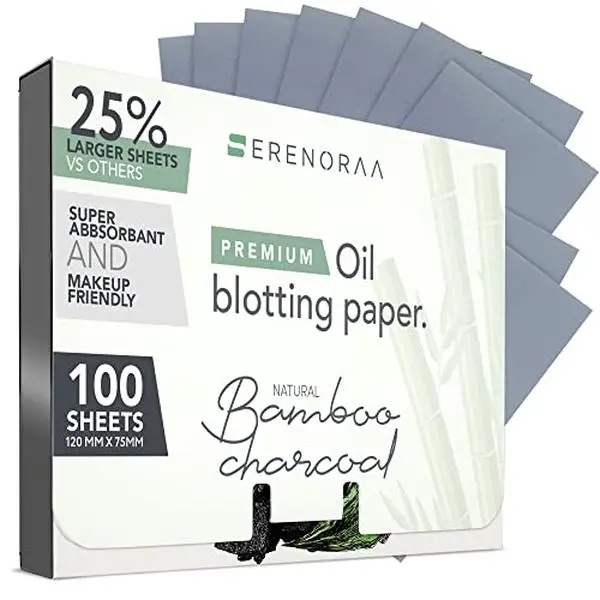 Natural Bamboo Charcoal Oil Blotting Sheets for Face - 1x100 Sheets with Extra Large 5x3" Thick Blotting Paper for Oily Skin - Dispensable Portable Pack - Reduce Skin Acne - Makeup Friendly