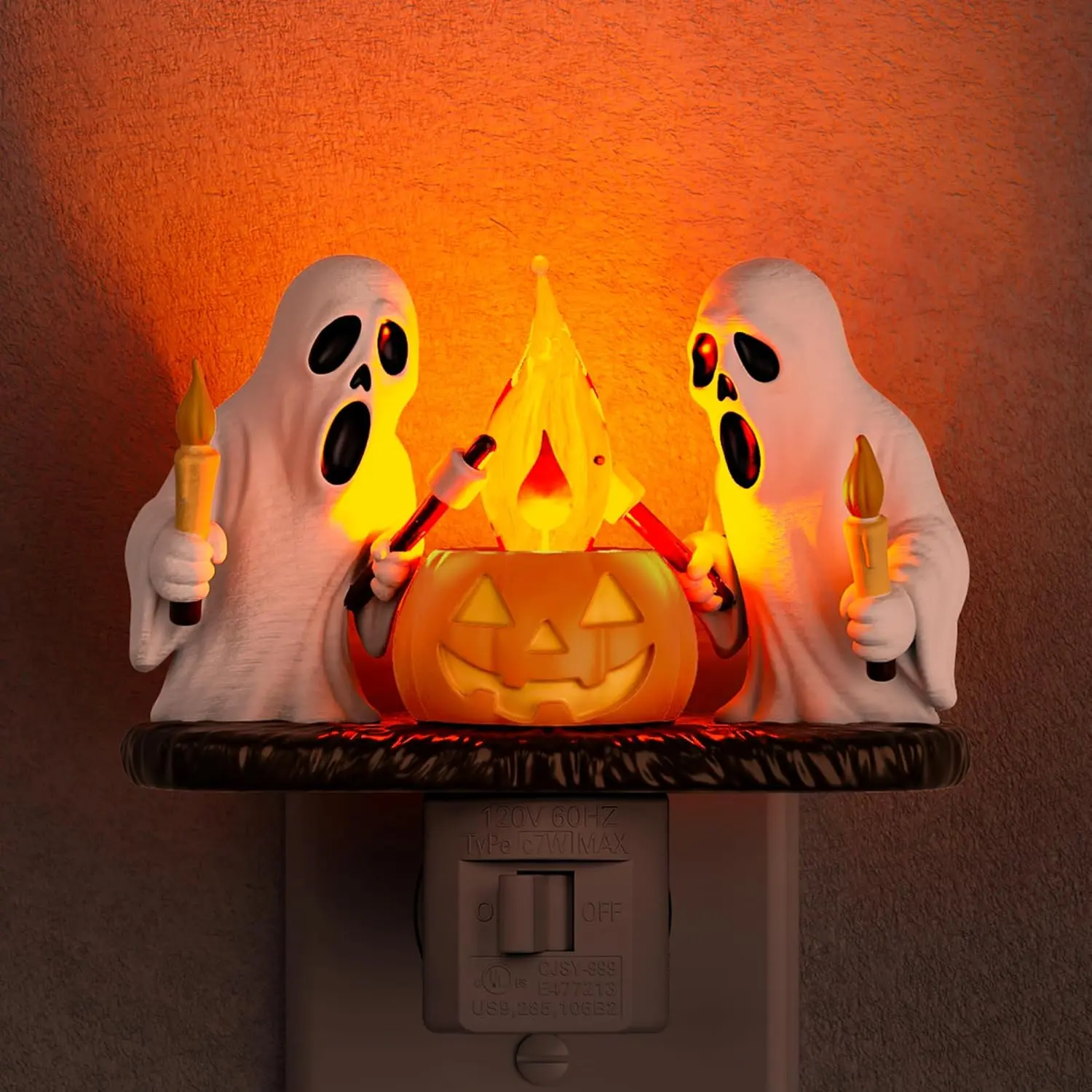 Briignite Ghost Campfire Night Light – Flickering Flame Plug-in Nightlight for Kids, Spooky Yet Safe Halloween Decor, Perfect Party Gift & Cozy Room Ambience