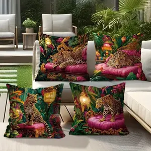 4pc Hua Wild Style Leopard Print Jungle Scene Pillowcase Suitable for sofa car bedroom decorative cushion cover pillow cover