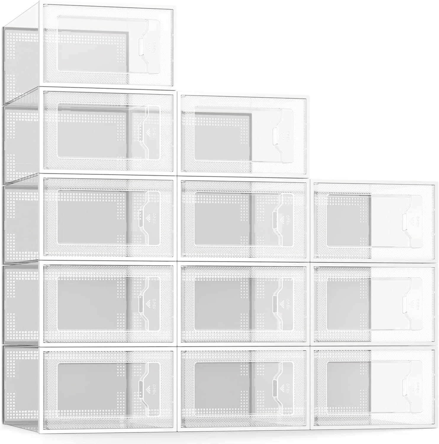 12 Pack Clear Plastic Shoe Storage Boxes - Stackable Shoe Organizer for Closet