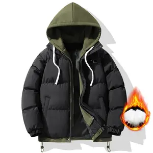 Autumn Winter Heavyweight Cotton Coat - Faux Two-Piece Hooded Design, Men’s/Women’s for Cold-Weather Outdoor Leisure & Home Wear Menswear Unisex zip jackets winter jackets men heated jacket jackets western clothing Casual Black winter outfits