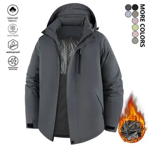 Men's Winter New Softshell Jacket Graphene Lining Heating Warmth Suitable for Cold Weather Windproof Waterproof Hooded Detachable Outdoor Mountaineering Sports Jacket with Magic Tape Cuff Design More Protective for Young and Middle-aged Traveling and Camp