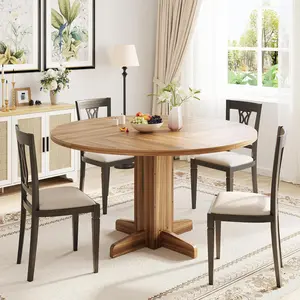 Garvee 47" Round Dining Table for 4-6 with Sturdy Pedestal Base, Wood Farmhouse Style, Ideal for Dining Room, Living Room, and Apartments, Combining Functionality and Rustic Charm