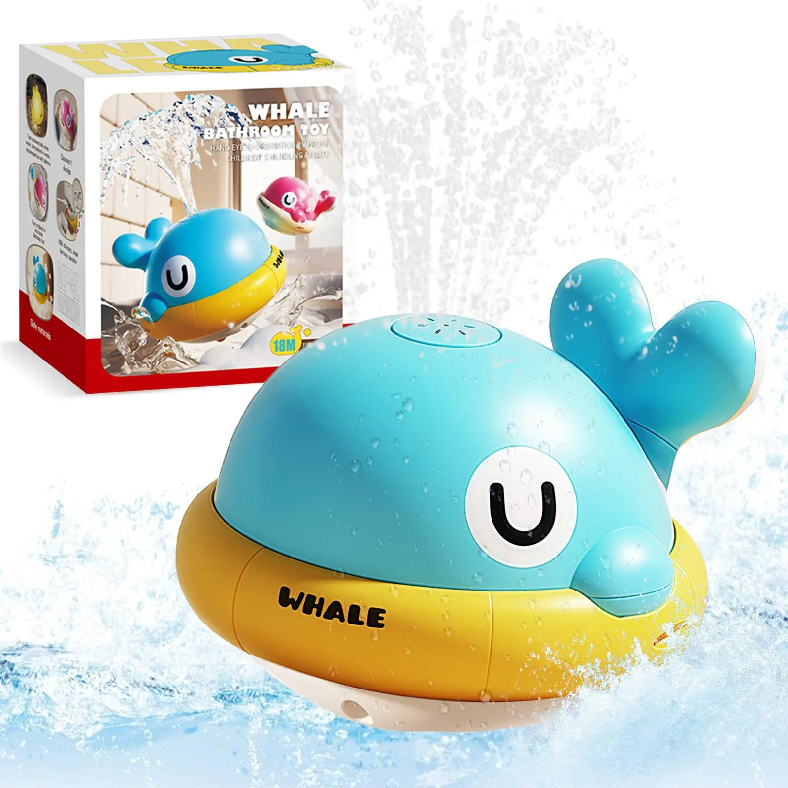 Whale bath toy sprinklers, children's luminous bath toys, baby bathtub toys, 6-12 months baby bath toys, 6-18 months baby rechargeable bath toys, 1-3 2-4 years old children.