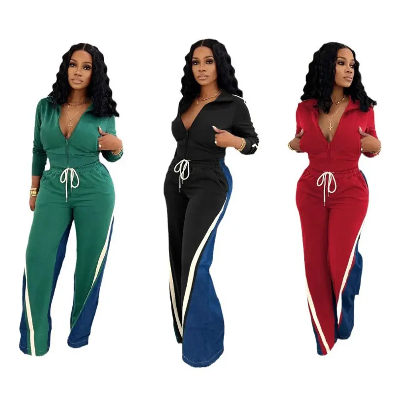 two-piece set woman 2 Two Piece Set Women Clothing New 2025 Spring Autumn Match Sets Street Fashion Denim Patchwork Top Jeans Pants Outfit Tracksuit