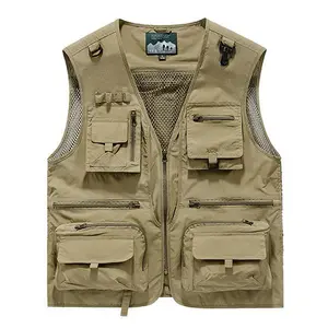 Men's Khaki Multi-Pocket Fishing Vest - Mesh Back Design, Outdoor Functional Vest Suitable for Hiking, Camping, and Fishing Activities