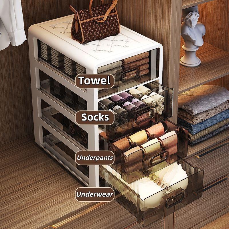 3/4-Tier Organizer Box; Sock and Underwear Drawer Organizer with Compartments; Ideal for storing and organizing small items such as bras, socks, cosmetics, belts, and ties; Multi-functional Tiered Wardrobe Organizer