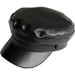 Faux Leather Newsboy Hat for Women Vintage Classic Costume Beret Cap for Men Sailor Fiddler Caps
