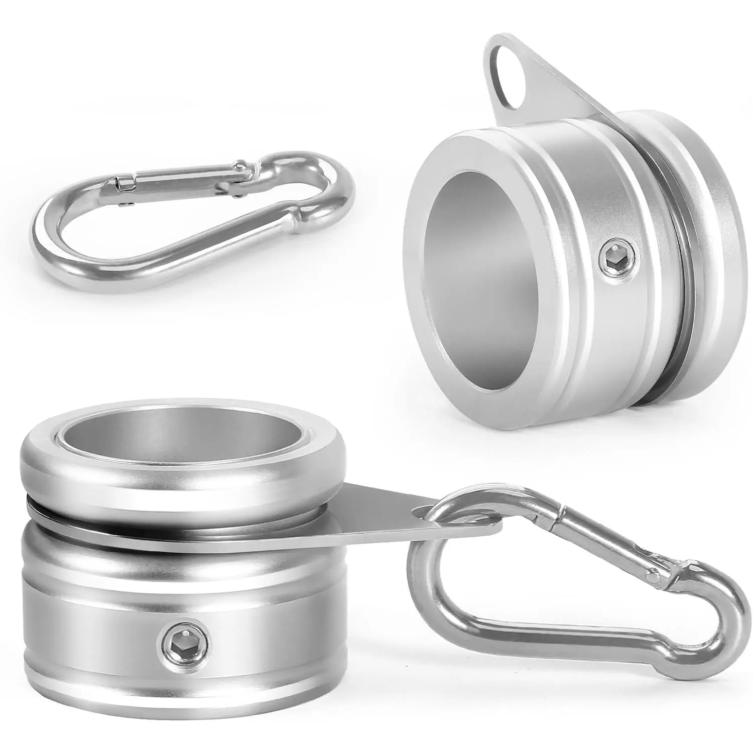 Flag Pole Rings, Aluminum Alloy Flag Pole Clips Swivels 360? Rotating Anti Wrap Mounting Ring with Carabiner, Flag Pole Kit Parts (?:1 Inch -Pack of 2())