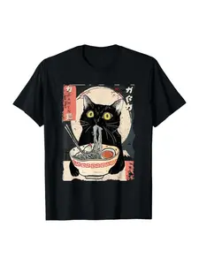 Kawaii Cat Eating Ramen Noodles Funny Anime Gift Girls Teens T-Shirt