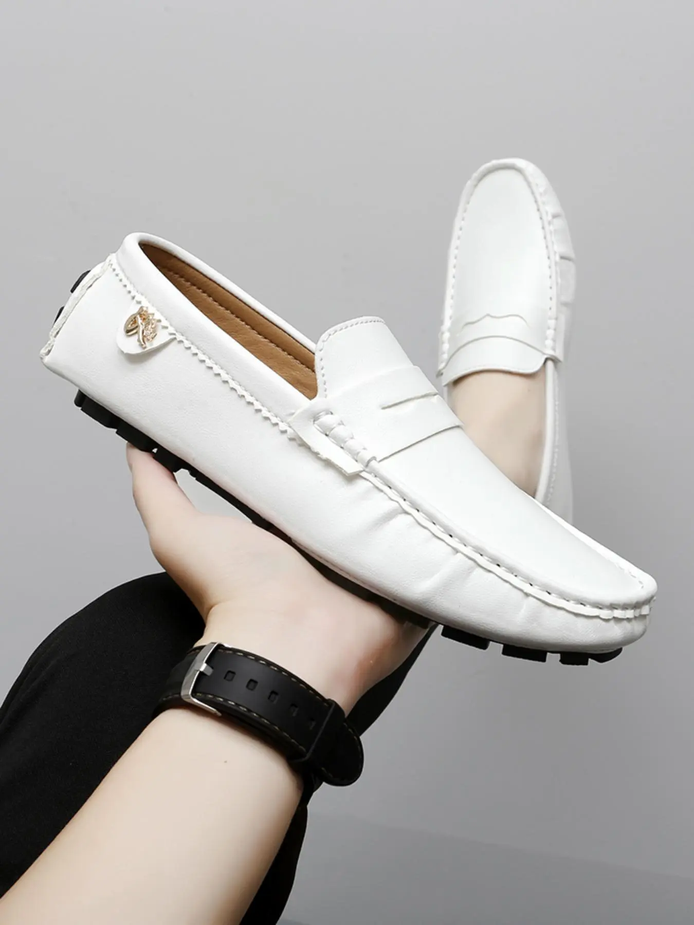 Men's Business Style Office Commuting Shoes Solid Color Doudou Shoes, Casual Comfortable Breathable Slip On Flat Shoes for Daily Wear, Lightweight Breathable Shoes for Men, Running