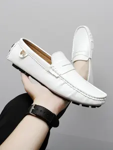 Men's Business Style Office Shoes Solid Color Doudou Shoes, Casual Comfortable Breathable Slip On Flat Shoes for Daily Wear, Lightweight Breathable Shoes for Men, Running