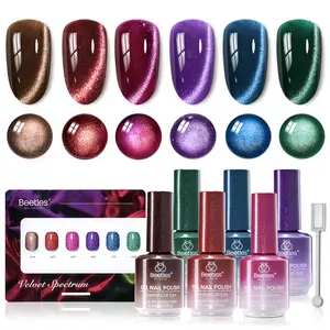 Beetles Cat Eye Gel Nail Polish Set - 6 Colors 15ML Glitter Gel Polish Kit Red Pink Brown Burgundy Purple Blue Green Magnetic Stunning Effect Soak Off UV Nail Art DIY Home Manicure Gift for Women