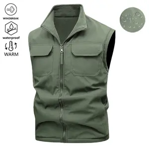 Men's Winter Double-Sided Wear Work Vest - Windproof and Water-Resistant, Multi-Pocket Design, Reversible, Warm Sleeveless Jacket, Perfect for Layering and Casual Wear