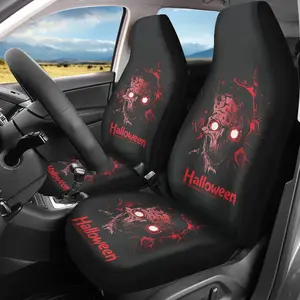 Horror Face Car Seat Covers, 2pcs Washable Polyester, Fits Suvs & Trucks, All-Season Comfort Fit, Durable & Easy Installation, Automotive Seat Covers