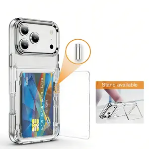 Fashion Transparent Clear iPhone 17 Pro Max Case with Flip Open Photo Card Slot Holder HD Hard PC Back Soft Edge Shockproof Protective Cover Stand Bracket Function for iPhone 17/16/15/14/13/12/11/XR Plus Air