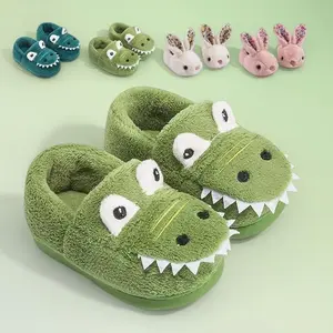 L-A5  Kids Slippers for Boys and Girls: Dinosaur and Bunny House Shoes, Non-Slip, Warm & Fuzzy Winter Indoor Slippers