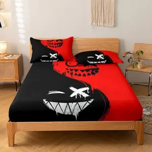 3-Piece Ghost Face Extra Large Bedding Set, Includes 1 Fitted Sheet & 2 Pillowcases, High-Definition Print, Ideal for Home & Dormitory Use