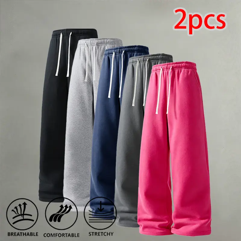 Basic loose straight sweatpants two-piece set available in multiple colors, paired with sweatshirts/T-shirts for everyday casual wear.