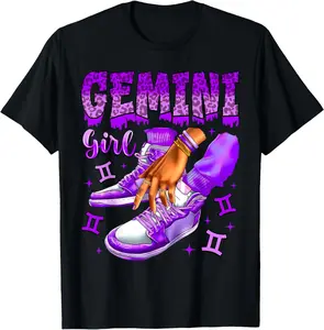 Cotton(pure) Gemini Girl Birthday Black Women Sneakers Zodiac Sign T-Shirt