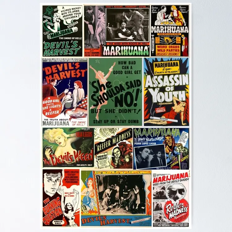 [SALE UP TO 50%] Reefer madness - Anti Marijuana vintage film posters collage poster UNFRAMED AESTHETIC CANVAS POSTER