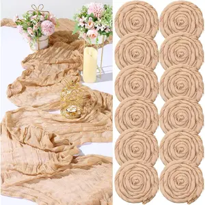 12 count Cheesecloth Table Runner Boho Gauze Table Runner Bulk Rustic Cheese Cloth Long Romantic Tablecloth for Wedding Bridal Shower Birthday Decor(Champagne,28 x 120 Inch)