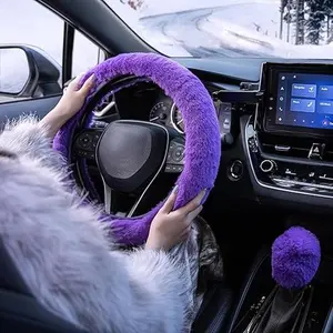 Fur-covered steering wheel set for car interior accessories. Long fur is soft Anti-slip, comfortable, sweat-absorbent, skin-friendly and does not fall off. Warm fur steering wheel cover suitable for both men and women and applicable for all seasons