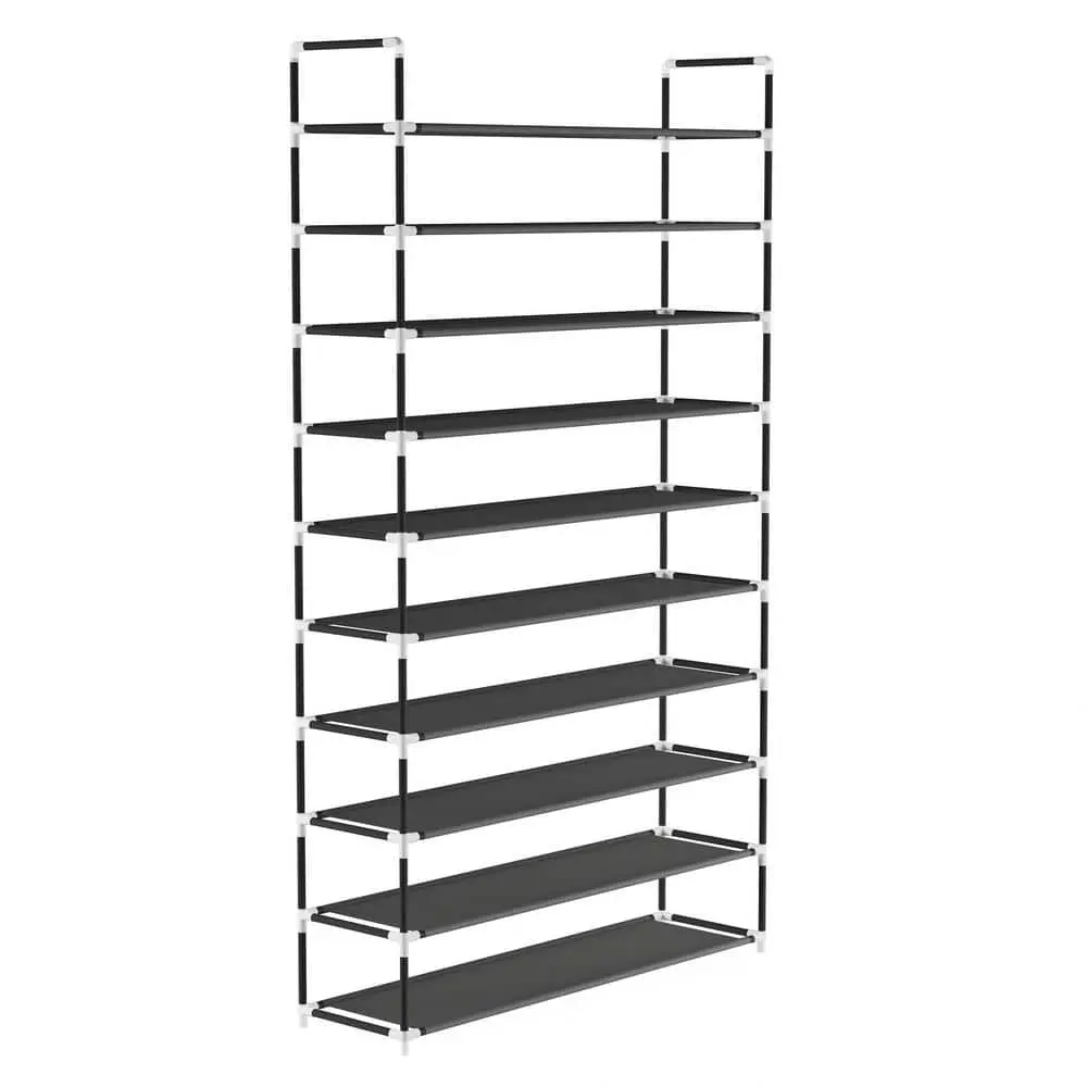 Black Polypropylene Shoe Rack, 10-Tier, 50-Pair Capacity, 67.75 in Height