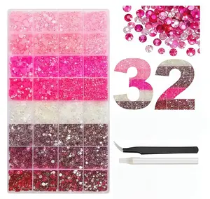 Nail Girls, This Pink Gem Kit is IT 32 Grids Jelly Resin Rhinestones – Ombre Pink Mixed Sizes, Flatback Nail Gems with Tools