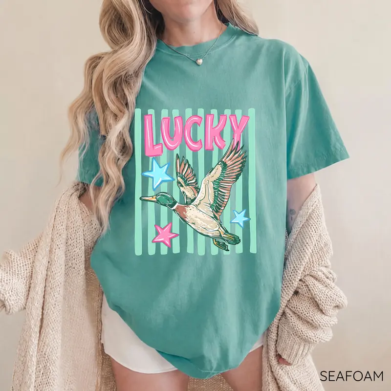Comfort Colors Lucky Duck Striped Tee, Funny Animal Meme Shirt, Retro Summer Coastal Preppy Stripes, Lucky Shirt, Mallard Duck Shirt Gift for Her, Cotton Fabric