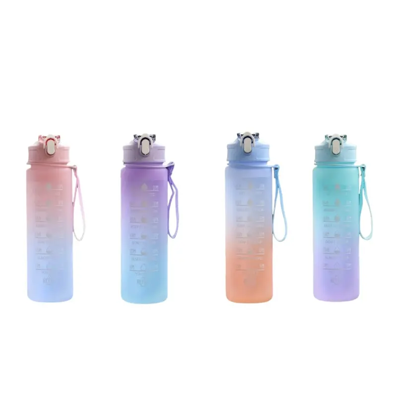 Portable Fashion Sports Water Cup With Time Scale Drop Resistant Leakproof Lid Outdoor Fitness Hydration Bottle
