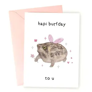 Cartoon Frog Pattern Birthday Card, Greeting Card with Envelope, Greeting Card, Small Business Supplies, Birthday Gift for Friends & Family, Birthday Card for Mom