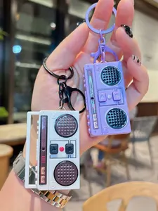 Vintage Mini Radio Keychain Set, Retro Classical Tape Recorder Bag Charm, Creative Gift for Bookbag Accessories, 2 Piece Pack