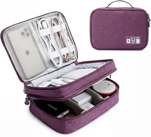 Travel Cable Organizer Bag, Electronic Accessories Case Portable Double Layer Cable Storage Bag for Cord,Phone,Charger, Flash Drive, Phone, SD Card,Personal Items - (Purple)