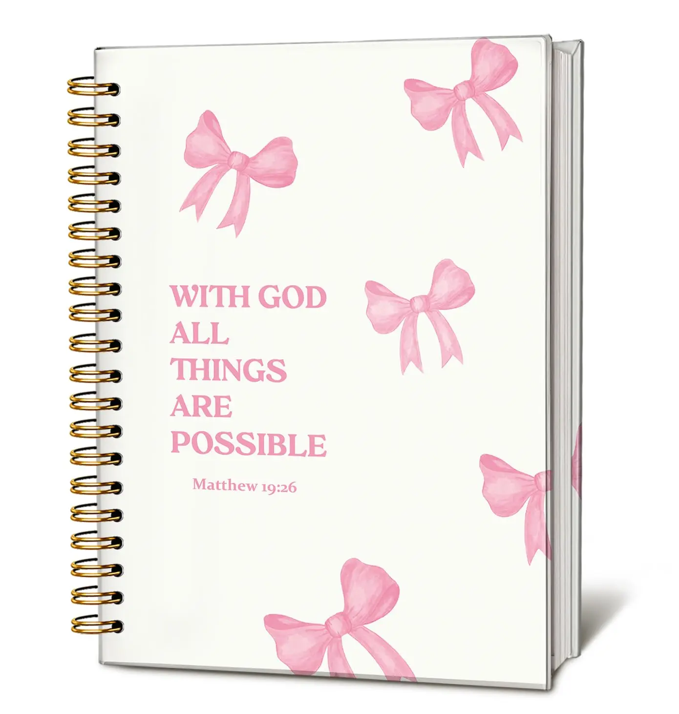 Bible Journal for Women, Christian Gifts, Prayer Bible Study Supplies Notebook, Cute Preppy Aesthetic School Supplies, Coquette Pink Bow Hardcover Spiral Notebook 5.5 x 8.3