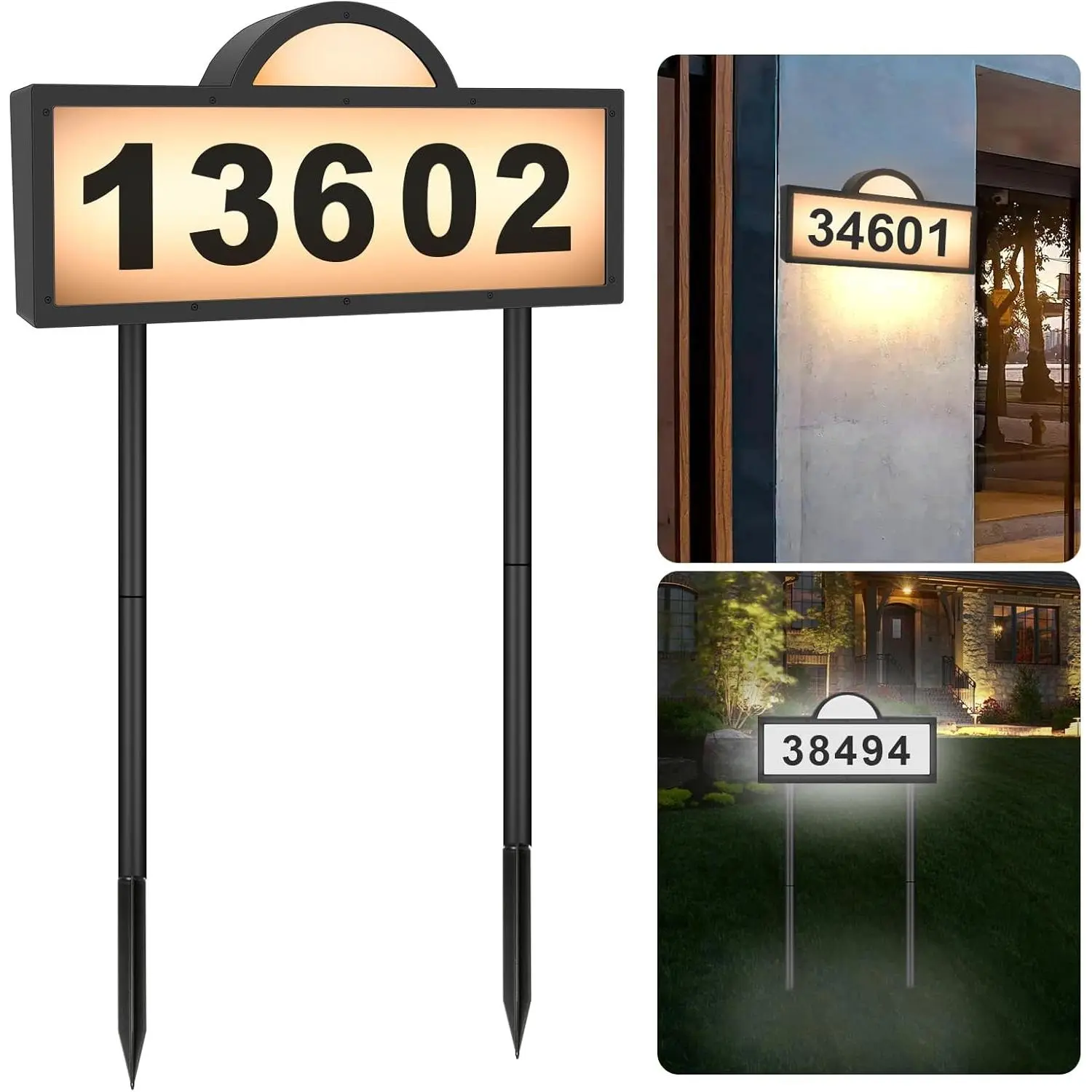 LED Solar Address Sign, Address Numbers for Yard with 2 Colors, Warm White & Cool White, IP 65  House Numbers Sign for Outside, Wall Mounted/In Ground Solar House Number kit