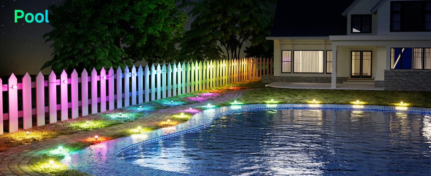 50 ft Smart RGBCW LED Pathway Lights 15-Pack IP67 Waterproof for Pathways Yards Lawns Patios Pool Fences Party Decorations Compatible with Alexa Google Assistant