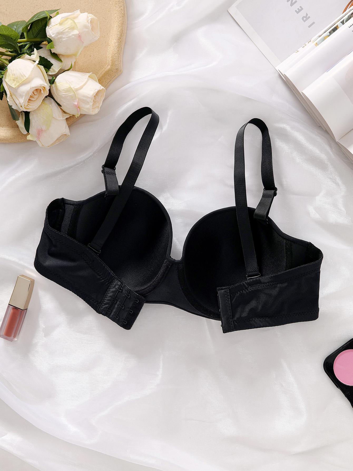 Black 1/2 Cup Push-Up Bra for Women, Seamless Strapless Bralette with Removable Straps, Invisible Everyday Bra