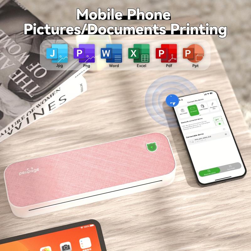 NEW-Portable Thermal Printer - Compact A4 Inkless Printer with 1 Roll of Thermal Paper - Supports 8.26"x11.69" Printing, Android and iOS Compatibility, Long-Lasting Folding Paper, and Document Transfer Capability