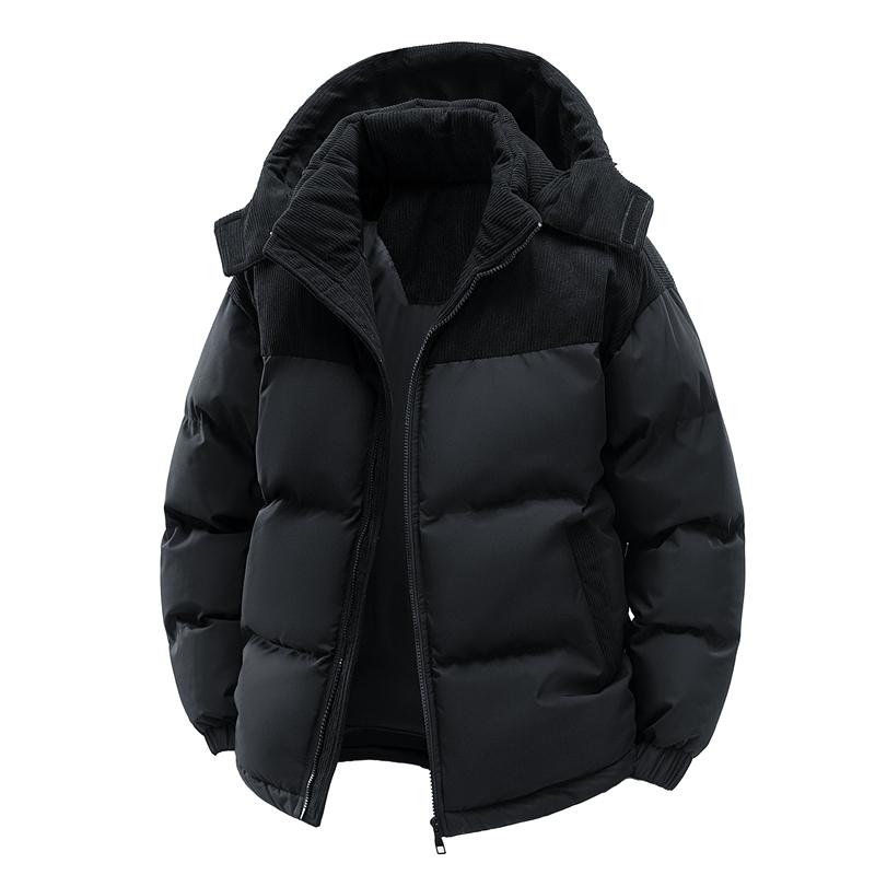 New autumn/winter loose thick corduroy jacket, windproof and cold-resistant bread jacket; retro color-block hooded windproof and cold-resistant warm jacket; men’s autumn/winter thick corduroy temperature-lock hooded casual jacket; casual warm hooded jacke