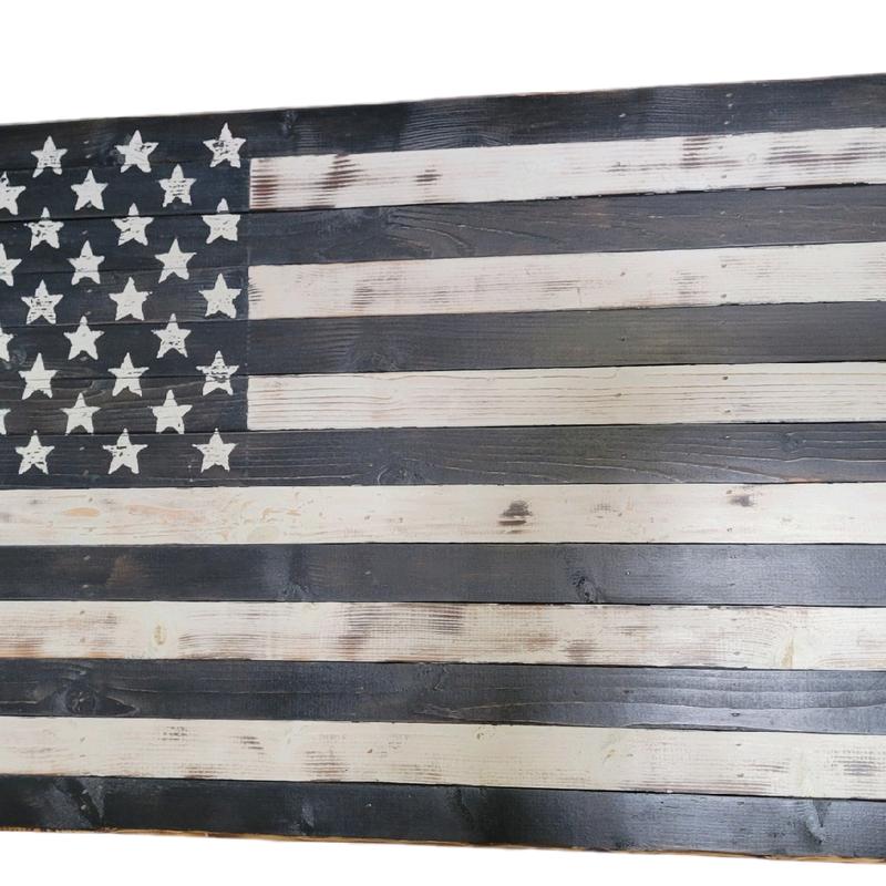 Handmade Wood Black And White American Flag Wall Decor indoor outdoor