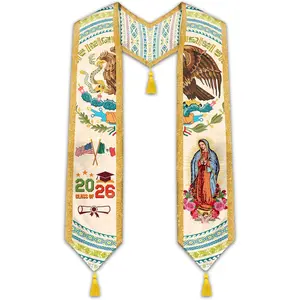 Mexican Graduation Stole Class of 2026, Hispanic Mexican American Flag Graduation Sash Labfen