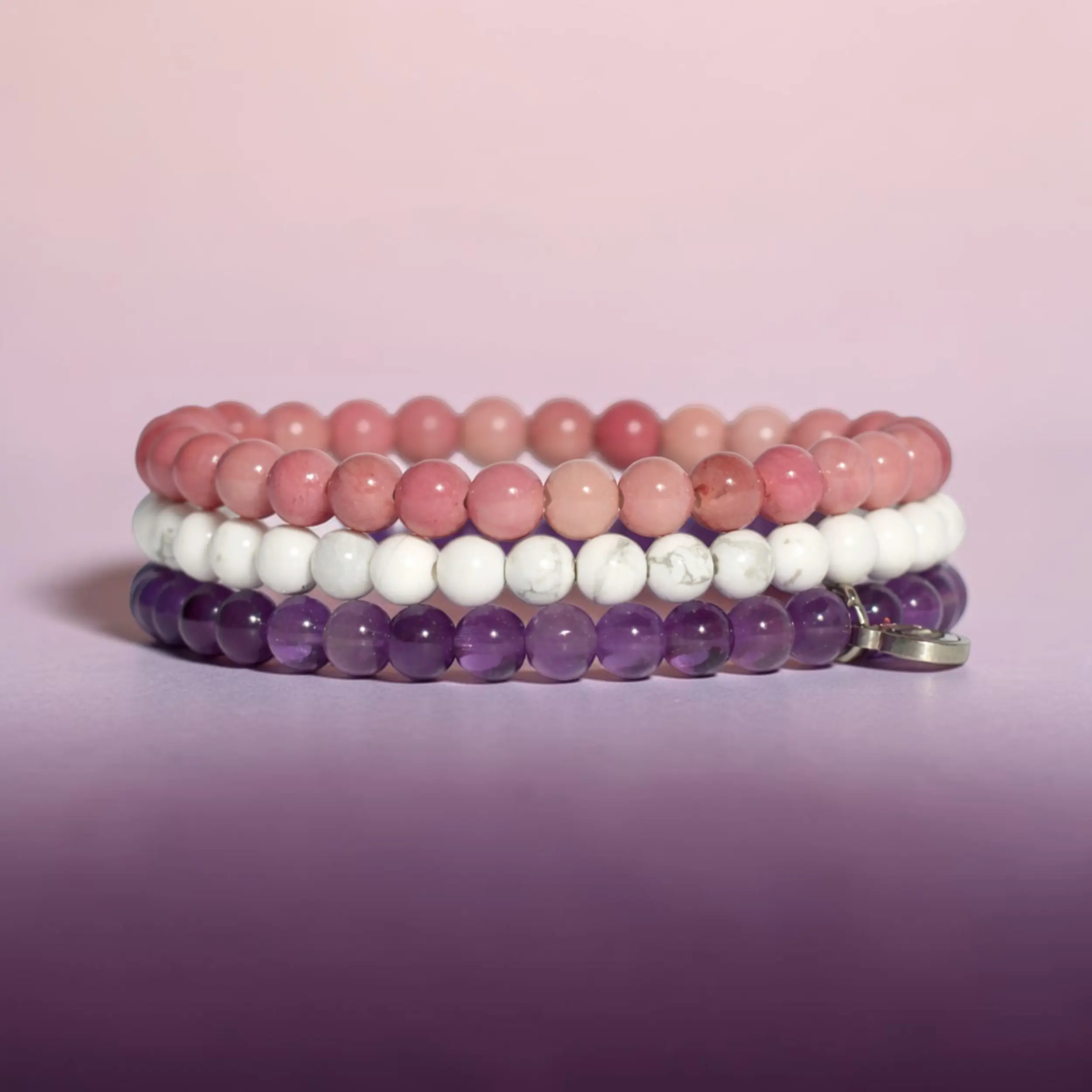 Natural Crystal Anti-Anxiety Bracelet Pack, Round Amethyst Jewelry for Anxiety Relief, Relaxation, Calming the Mind