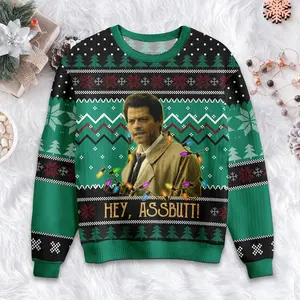 Misha Collins Hey Assbutt Christmas Sweater- Retro Movie Quote